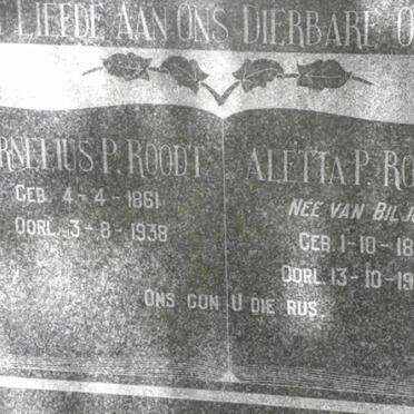 ROODT Cornelius P 1861-1938 &amp; Aletta P nee VAN BILJON 1865-1948