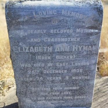 HYMAN Elizabeth Ann nee DICKER -1938