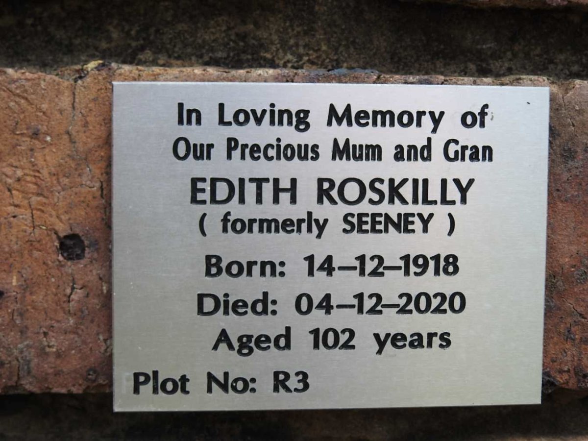 ROSKILLY Edith formerly SEENEY 1918-2020