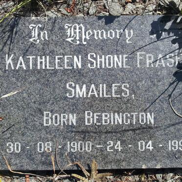 SMAILES Kathleen Shone Fraser nee BEBINGTON 1900-1994