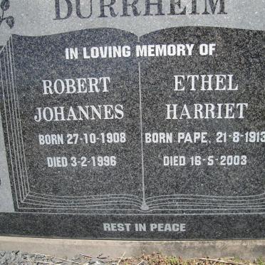 DURRHEIM Robert Johannes 1908-1996 &amp; Ethel Harriet PAPE 1913-2003