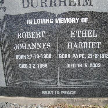 DURRHEIM Robert Johannes 1908-1996 &amp; Ethel Harriet PAPE 1913-2003