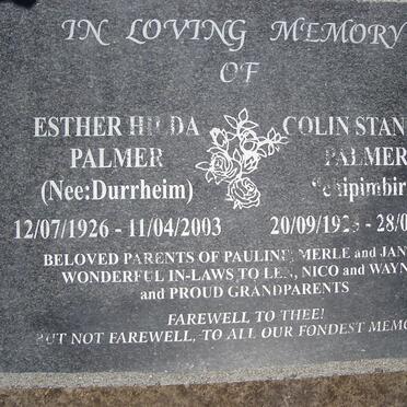 PALMER Colin Stanley 1923-2004 &amp; Esther Hilda DURRHEIM 1926-2003