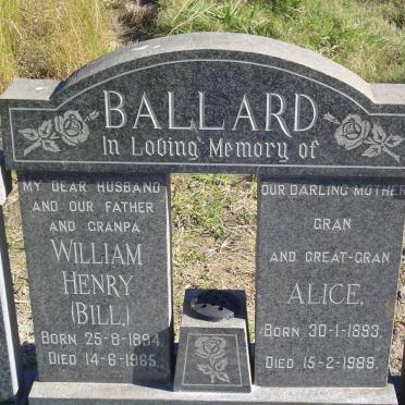 BALLARD William Henry 1894-1965 &amp; Alice 1893-1989 