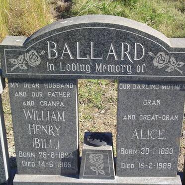 BALLARD William Henry 1894-1965 &amp; Alice 1893-1989 