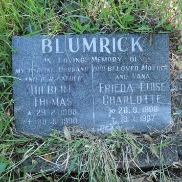 BLUMRICK Hilbert Thomas 1908-1990 &amp; Frieda Luise Charlotte 1908-1997