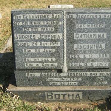 BOTHA Andries Jeremia -1951 &amp; Catharina Jacomina 1895-1987 :: BOTHA Andries Jeremia -1952