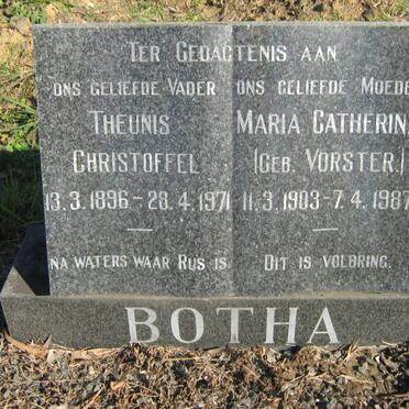 BOTHA Theunis Christoffel 1896-1971 &amp; Maria Catherina VORSTER 1903-1987