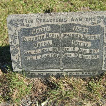 BOTHA Johannes Albertus 1867-1951 &amp; Elizabeth Maria 1869-1924