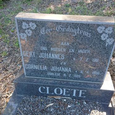 CLOETE Gert Johannes 1916-1985 &amp; Cornelia Johanna 1908-1985