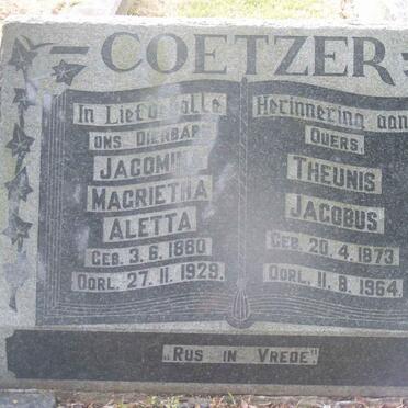 COETZER Theunis Jacobus 1873-1964 &amp; Jacomina Magrietha Aletta 1880-1929