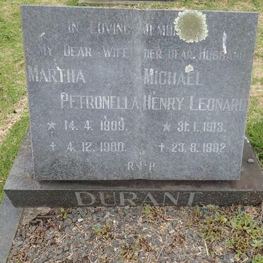 DURANT Michael Henry Leonard 1913-1982 &amp; Martha Petronella 1909-1980
