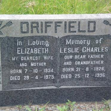 DRIFFIELD Leslie Charles 1926-1996 &amp; Elizabeth 1934-1975