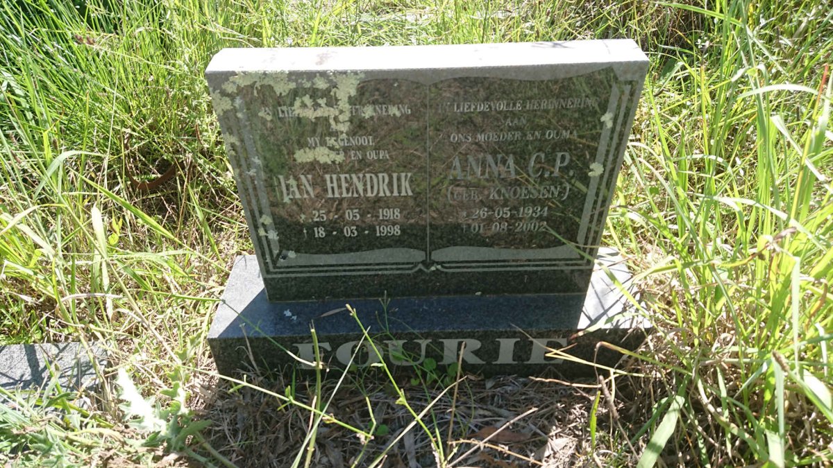 FOURIE Jan Hendrik 1918-1998 &amp; Anna C.P. KNOESEN 1934-2002