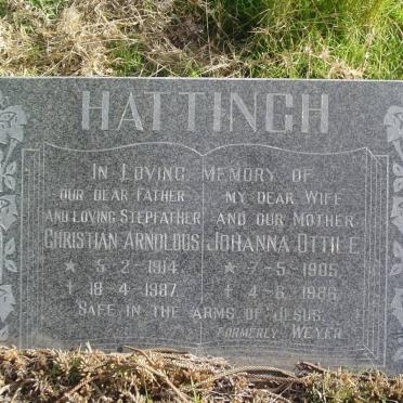 HATTINGH Christian Arnoldus 1914-1987 &amp; Johanna Ottile WEYER 1905-1986