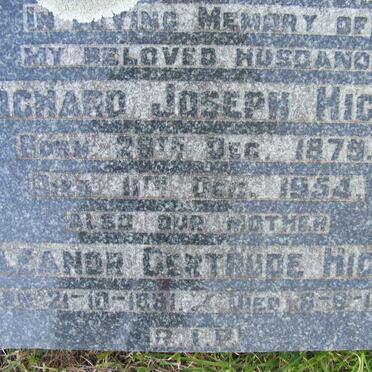 HIGGS Richard Joseph 1879-1954 &amp; Eleanor Gertrude 1881-1959