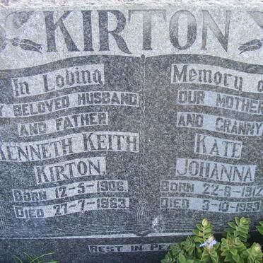 KIRTON Kenneth Keith 1906-1963 &amp; Kate Johanna 1912-1989