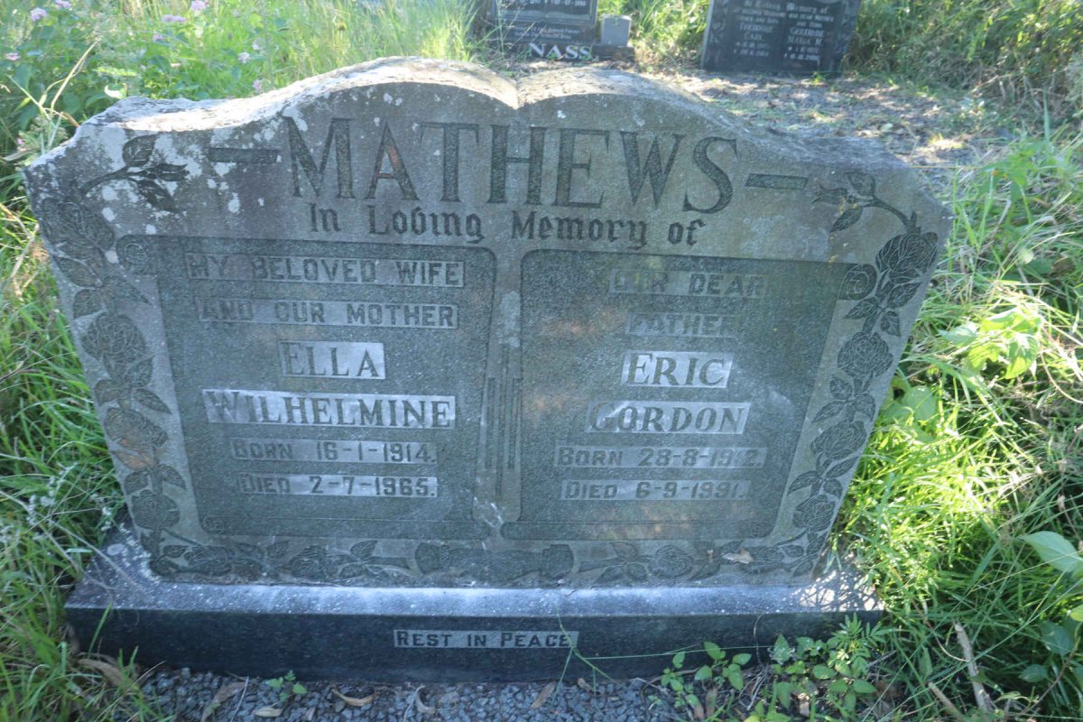 MATHEWS Eric Gordon 1912-1991 &amp; Ella Wilhelmine 1914-1965