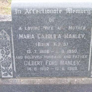MANLEY Gilbert Ford 1882-1969 &amp; Maria Carolina KUYS 1886-1950