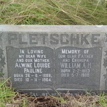 PLETSCHKE William A.H. 1883-1968 &amp; Alwine Louise Pauline 1888-1964