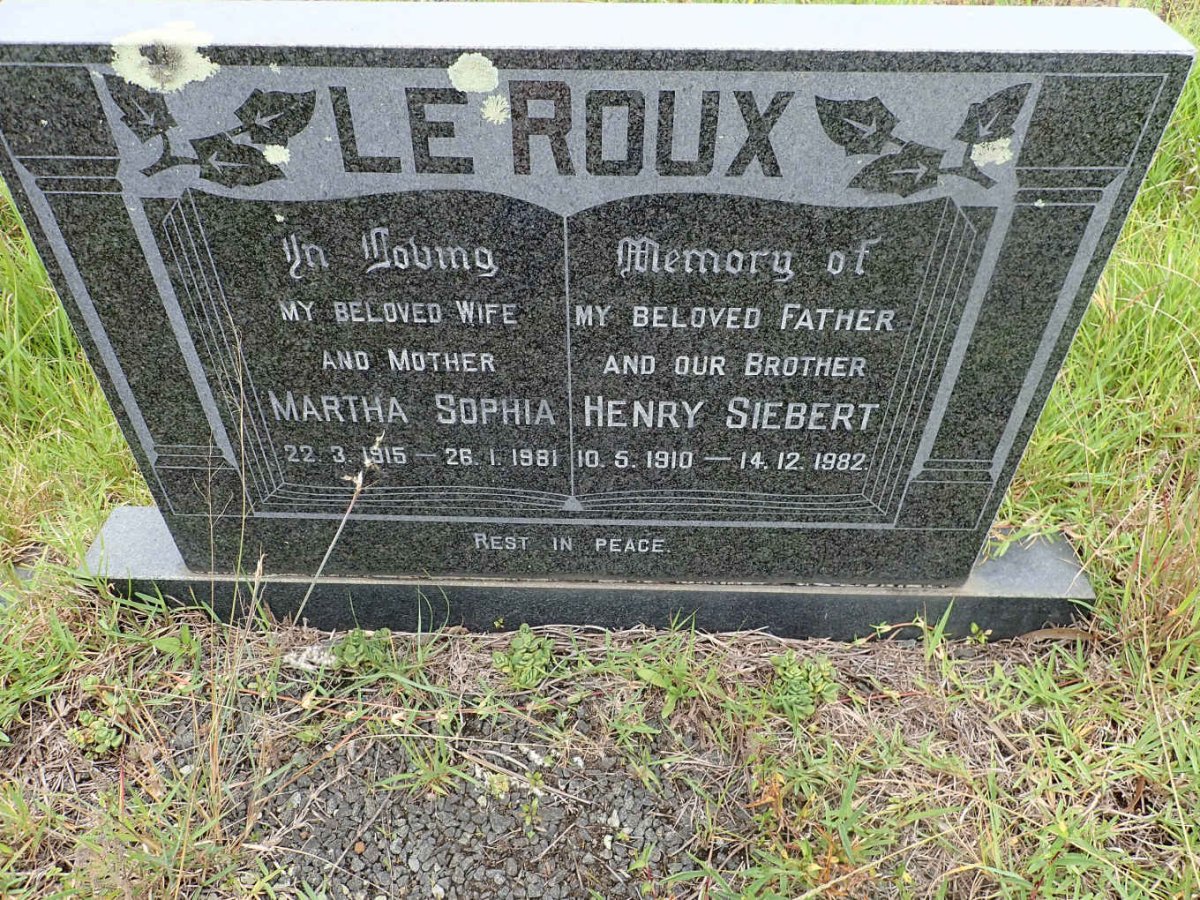 ROUX Henry Siebert, le 1910-1982 &amp; Martha Sophia 1915-1981