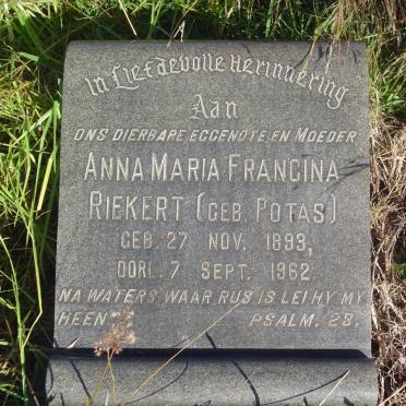 RIEKERT Anna Maria Francina nee POTAS 1893-1962