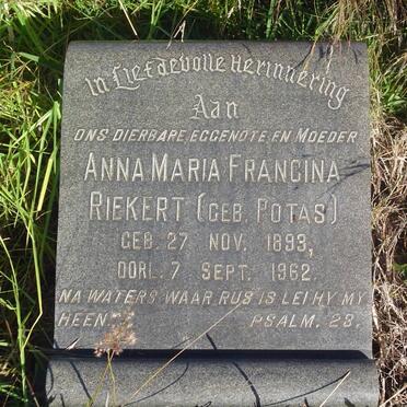 RIEKERT Anna Maria Francina nee POTAS 1893-1962