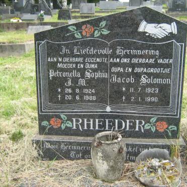 RHEEDER Jacob Solomon 1923-1990 &amp; Petronella Sophia J.M. 1924-1988