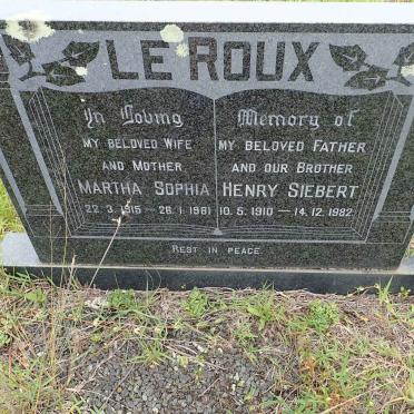 ROUX Henry Siebert, le 1910-1982 &amp; Martha Sophia 1915-1981
