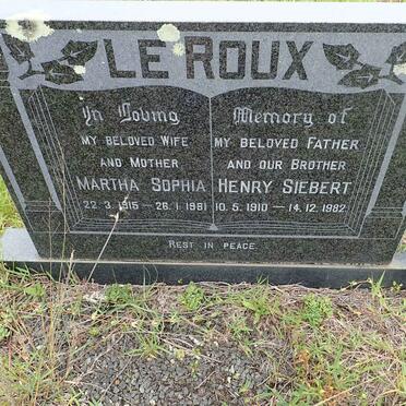 ROUX Henry Siebert, le 1910-1982 &amp; Martha Sophia 1915-1981