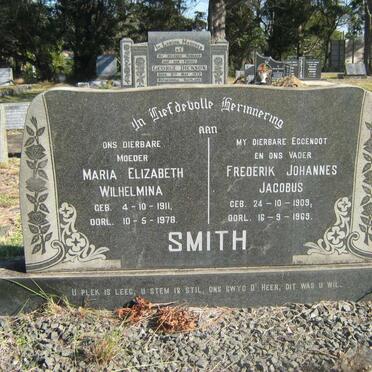 SMITH Frederik Johannes Jacobus 1909-1969 &amp; Maria Elizabeth Wilhelmina 1911-1978