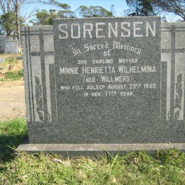 SORENSEN Minnie Henrietta Wilhelmina nee WILLMERS -1959