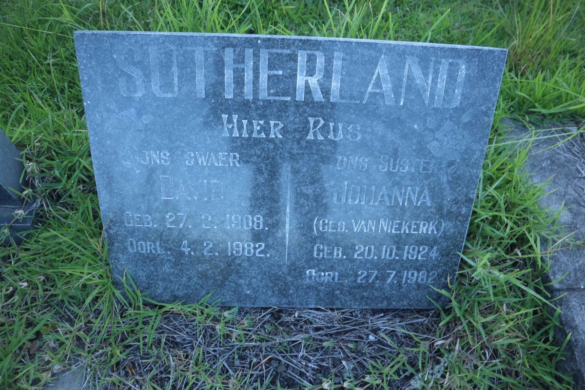 SUTHERLAND David 1908-1982 &amp; Johanna VAN NIEKERK 1924-1982