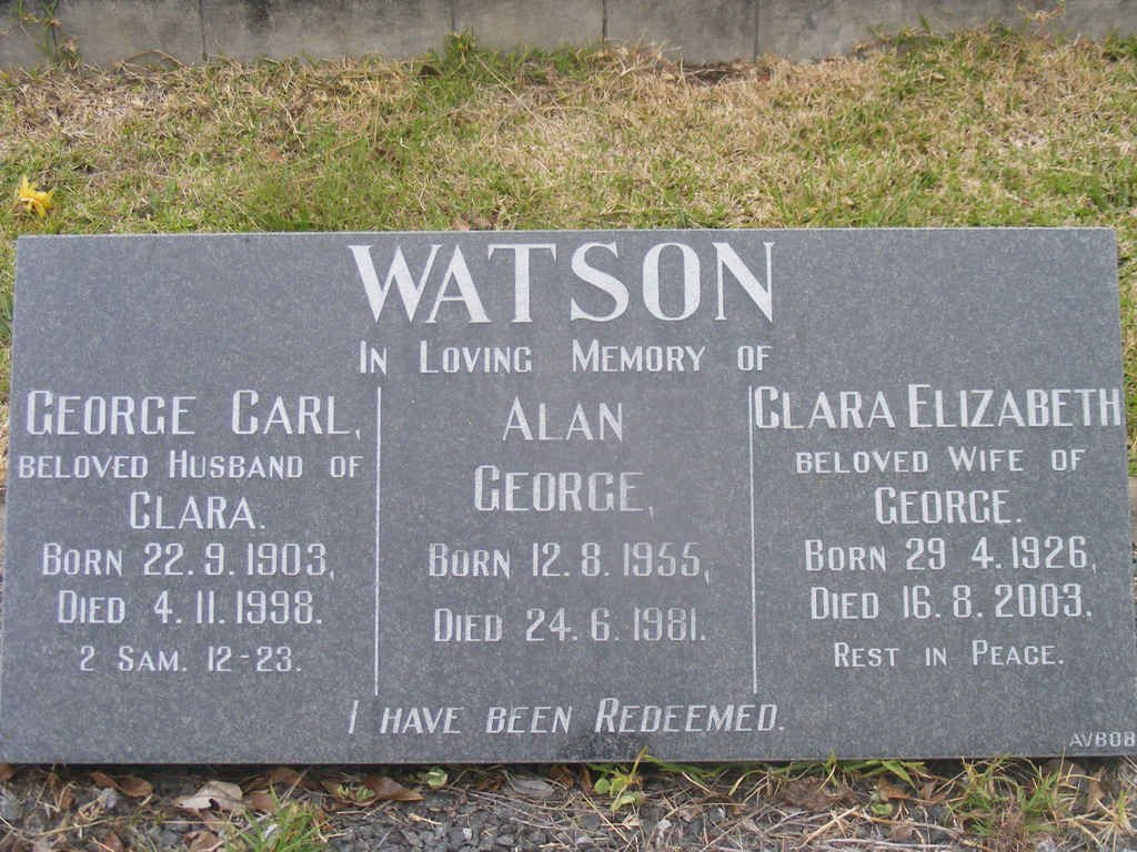 WATSON George Carl 1903-1998 &amp; Clara Elizabeth  1926-2003 :: WATSON Alan George 1955-1981