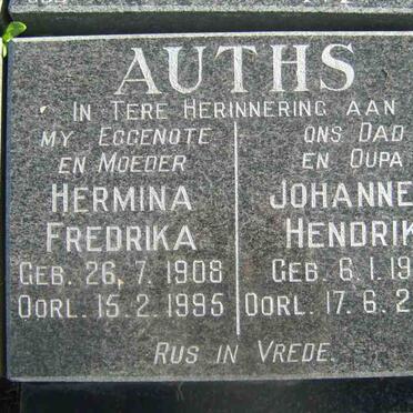 AUTHS Johannes Hendrik 1912-2000 &amp; Hermina Fredrika 1908-1995