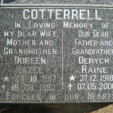 COTTERRELL  Deryck Raine 1918-2006 &amp; Doreen Hazel 1917-1993
