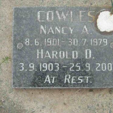 COWLES  Harold D. 1903-2001 &amp; Nancy A. 1901-1979