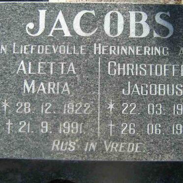 JACOBUS Aletta Maria 1922-1991 &amp; Christoffel Jacobus 1923-1998