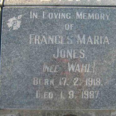 JONES Frances Maria nee WAHL 1918-1987