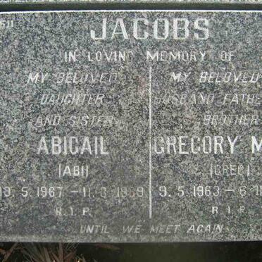 JACOBS Abigail 1967-1989 &amp; Gregory Mark 1963-1993