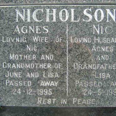 NICHOLSON Nic -1997 &amp; Agnes -1995