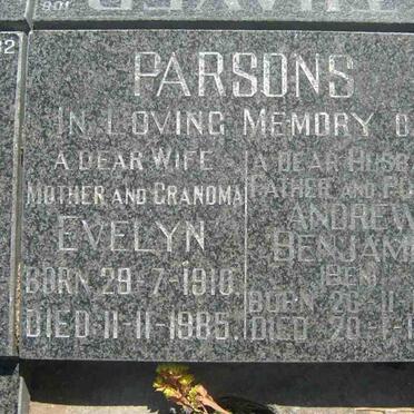 PARSONS  Andrew Benjamin 1910-1991 &amp; Evelyn 1910-1985