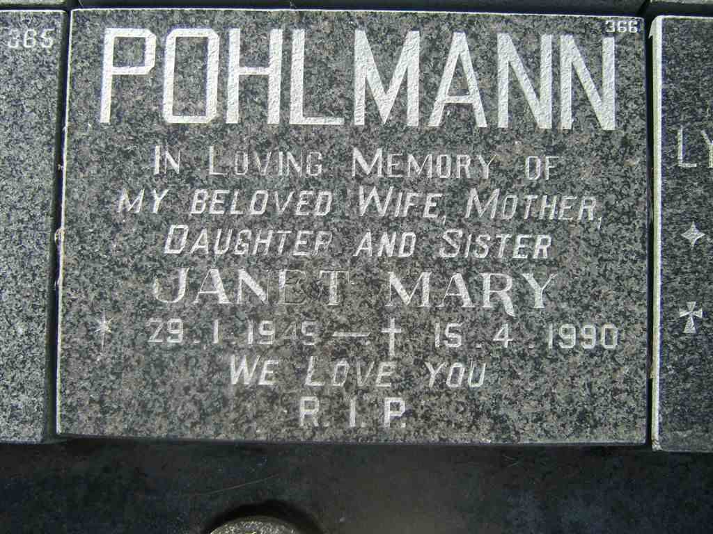 POHLMANN Janet Mary 1949-1990