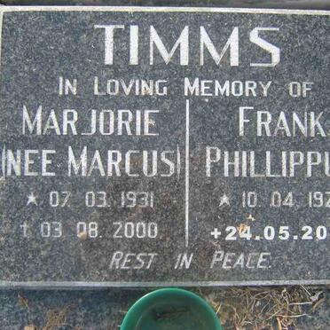 TIMMS Frank Phillippus 1929-2007 &amp; Marjorie MARCUS 1931-2000