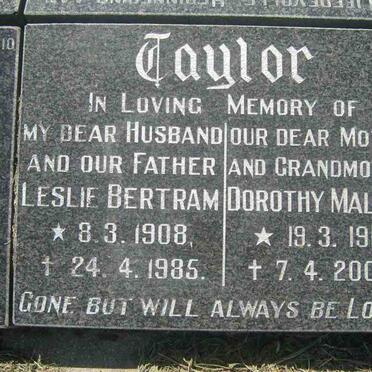 TAYLOR Leslie Bertram 1908-1985 &amp; Dorothy Malvina 1916-2004
