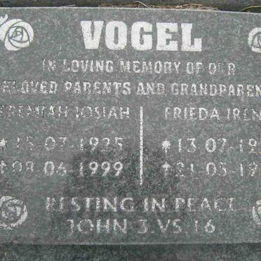 VOGEL Jeremiah Josiah 1925-1999 &amp; Frieda Irene 1924-1992