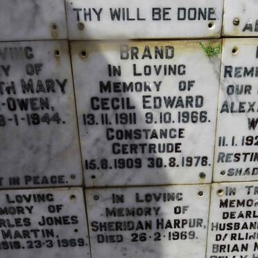 BRAND Cecil Edward 1911-1966 &amp; Constance Gertrude 1909-1978