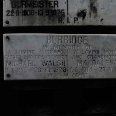 BURBIDGE Michael Walsh 1915-1978 &amp; Magdalena 1914-1991