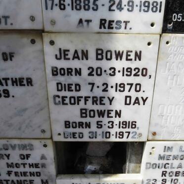BOWEN Geoffrey Day 1916-1972 &amp; Jean 1920-1970