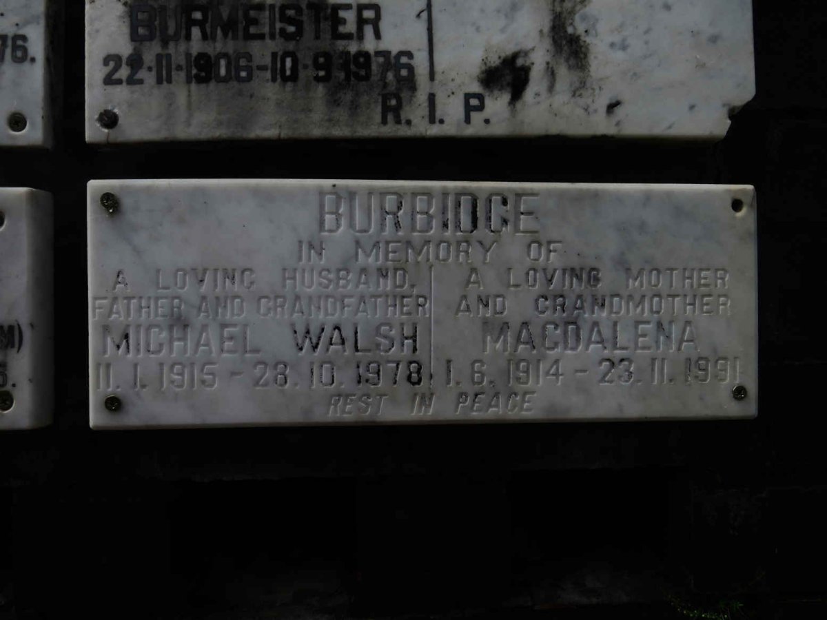 BURBIDGE Michael Walsh 1915-1978 &amp; Magdalena 1914-1991